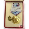 BULGARIAN MEDAL FOR 20 YEARS OF SERVICE IN THE INTERNAL MINISTRY 1st. CLASS.  Old coat.  MVR. WITN PIN &  BOX