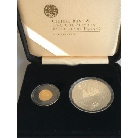 IRISH COMMEMMORATIVE COINS. THE PLOUGHMAN BANKNOTES, 2009. SET 20€ GOLD & 10€ SILVER COIN
