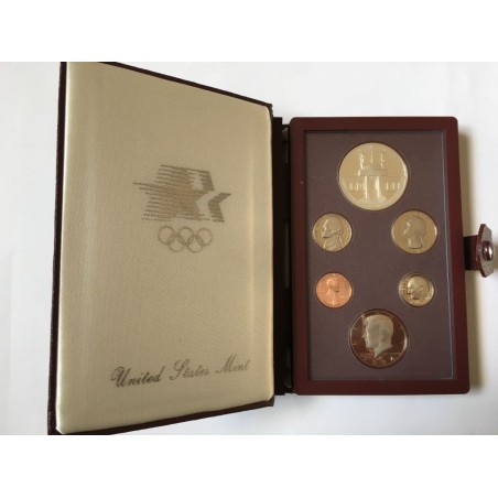 U.S.A 1984 OLYMPIC PRESTIGE SET, 6 GEM PROOF COINS U.S. MINT. Whit box.