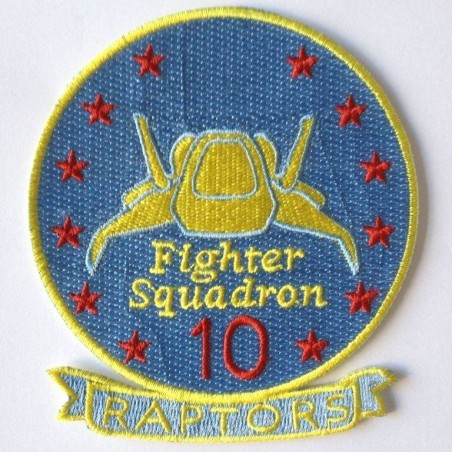 BATTLESTAR GALACTICA. 10 FIGHTER SQUADRON RAPTORS. EMBROIDED FABRIC PATCH 3,5" X 4"