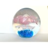 SPHERICAL GLASS PAPERWEIGHT WITH PINK AND WITHE FLOWERS AND CONTROLLED BUBBLES