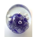 SPHERICAL GLASS PAPERWEIGHT: COBALT COLOR AND BUBBLES RISING FROM THE BOTTOM