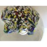 SPHERICAL GLASS PAPERWEIGHT:  MULTICOLORED FLOWER WITH A BIG BUBBLE