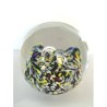 SPHERICAL GLASS PAPERWEIGHT:  MULTICOLORED FLOWER WITH A BIG BUBBLE