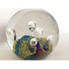 SPHERICAL GLASS PAPERWEIGHT: MULTICOLORES AND BUBBLES RISING FROM THE BOTTOM
