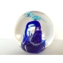 SPHERICAL GLASS PAPERWEIGHT: BOTTOM OF THE SEA, TWO DOLPHINS AND A BIG BUBBLE