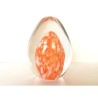 OVOID EGG GLASS PAPERWEIGHT WITH ORANGE AND WHITE EGG INSIDE