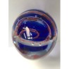 OVOID EGG GLASS PAPERWEIGHT WITH COBALT AND RED SWIRL AND CONTROLLED BUBBLES