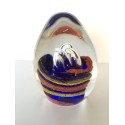 OVOID EGG GLASS PAPERWEIGHT WITH MULTICOLOR SWIRL AND 3 BIG CONTROLLED BUBBLES
