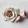 PINK AND WHITE ROSE SMALL CERAMIC STATUE. MID 20th CENTURY. VINTAGE CRYSTAL & CERAMICS COLLECTION (VYC-24)